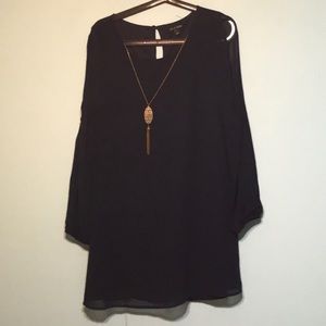 Navy blue dress with necklace
